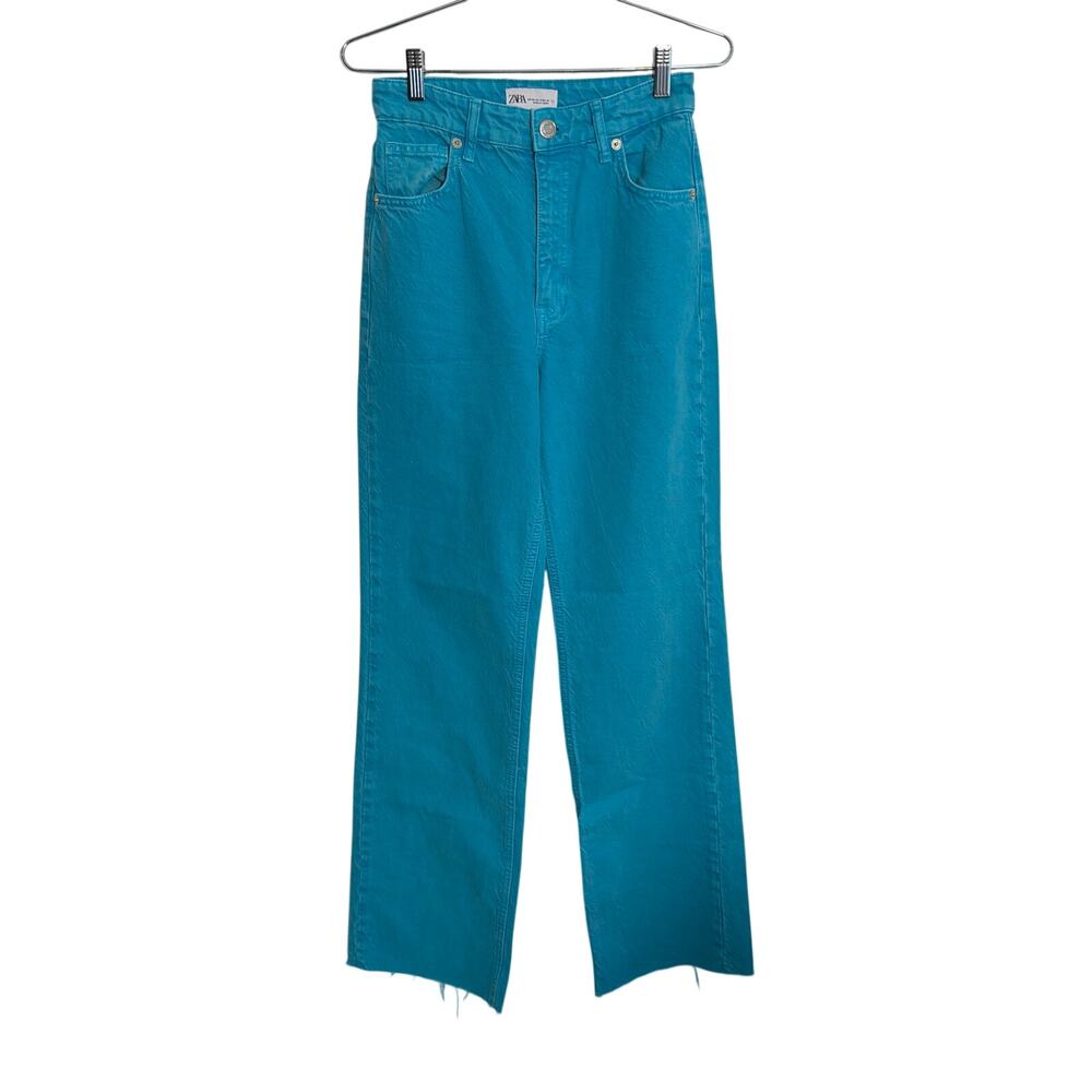 Zara Wide Leg Blue Raw Hem Long Wide Leg pants size 2